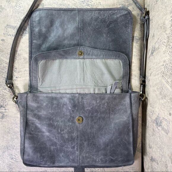 Platania | Leather Grey Studded Messenger Bag - Picture 11 of 16